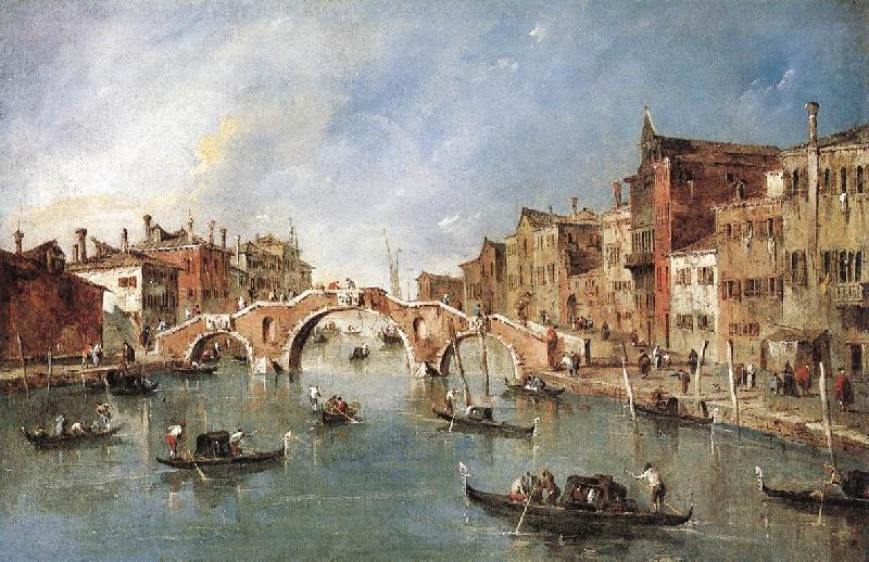 GUARDI, Francesco The Three-Arched Bridge at Cannaregio sdg oil painting picture